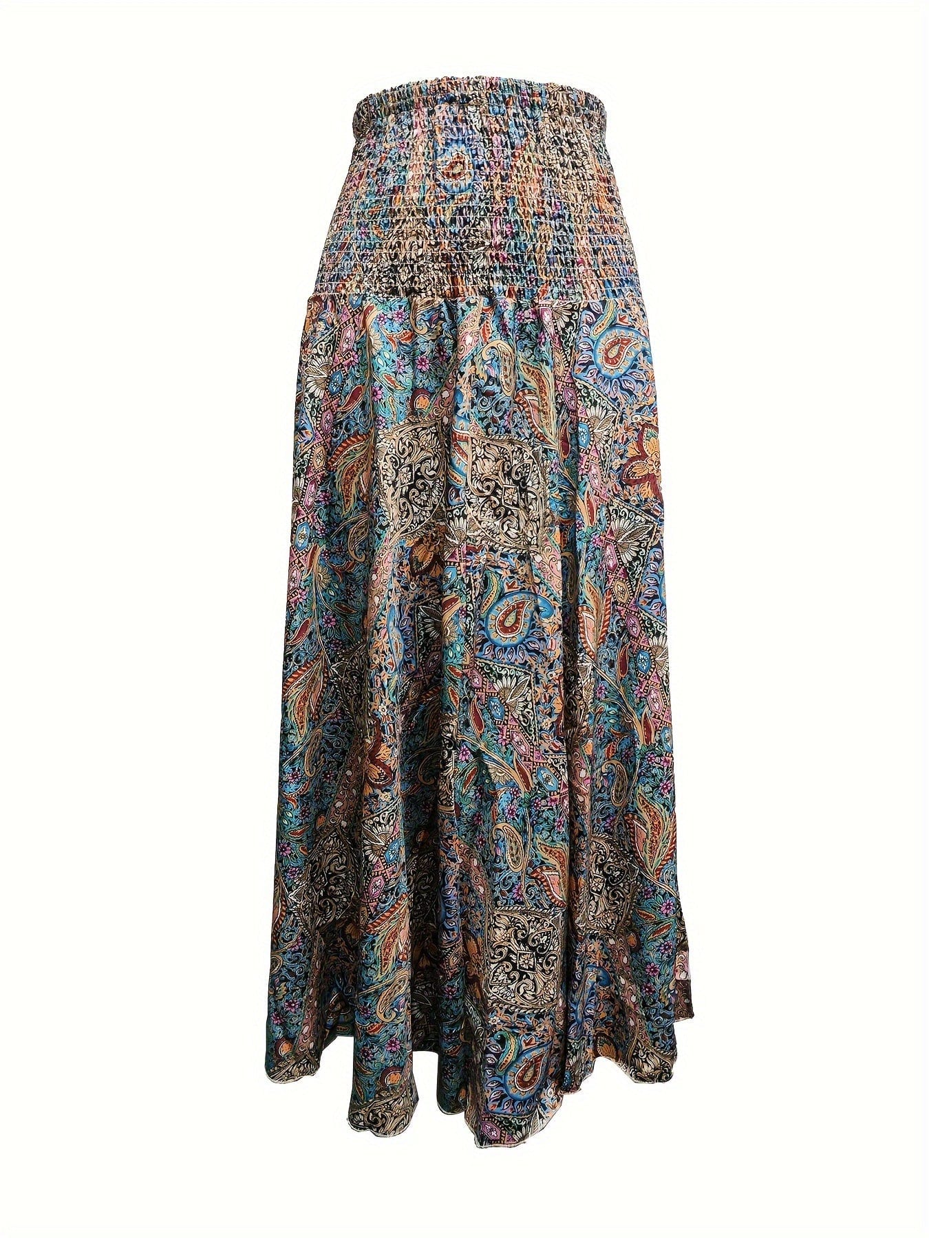 Bohemian Paisley Print High-Waisted A-Line Skirt