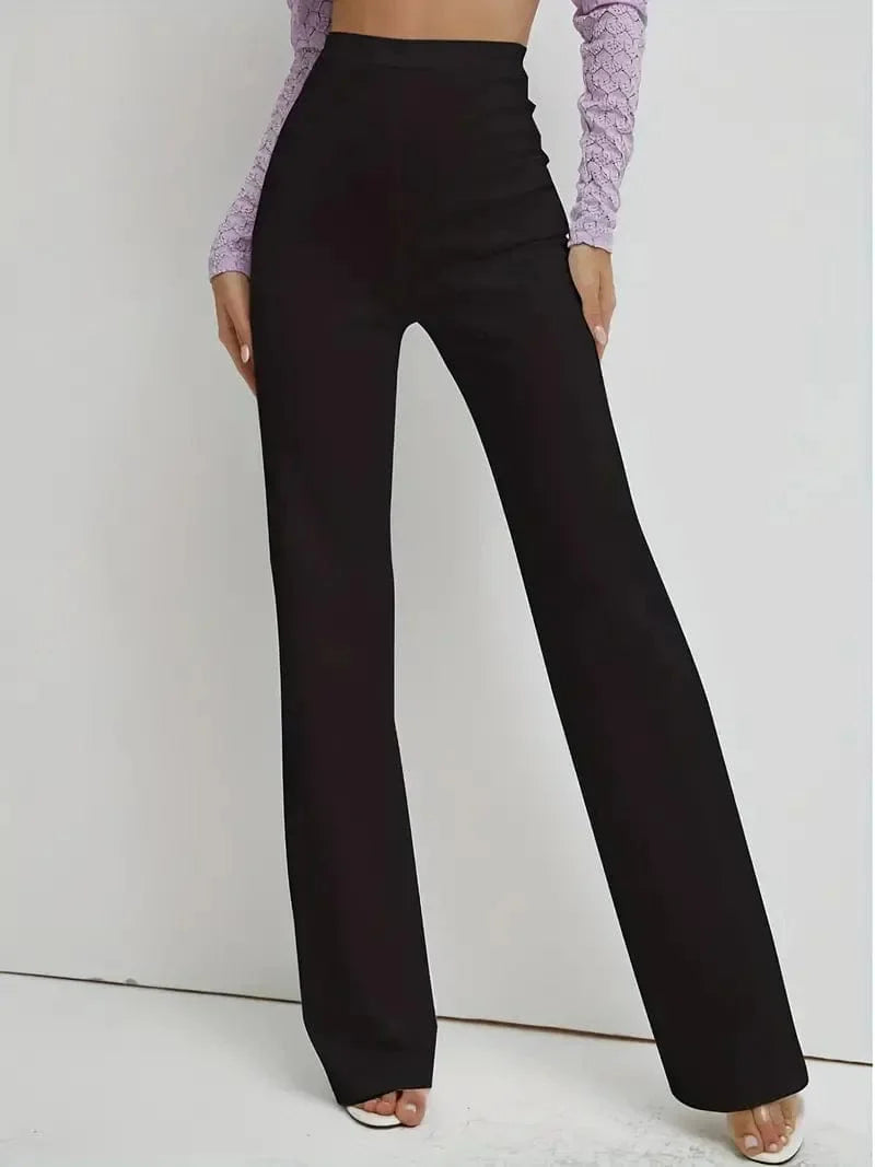 Elegant High Waist Straight Leg Trousers