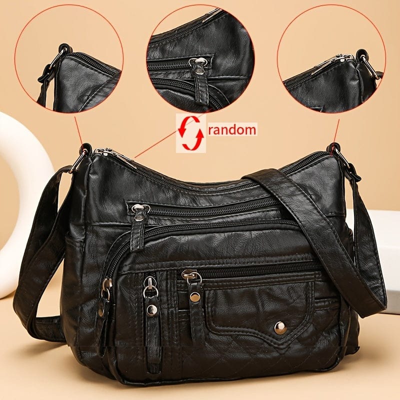 Spacious Multi-Pocket Vegan Leather Crossbody Bag - Chic Zipper Accents for Everyday