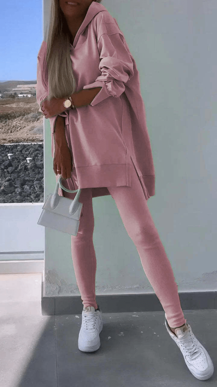 Stylish Two Piece Slit Hooded Sweatshirt Set