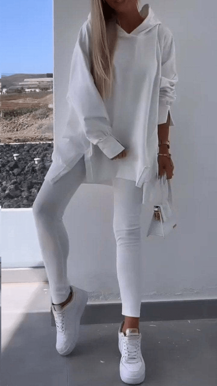 Stylish Two Piece Slit Hooded Sweatshirt Set