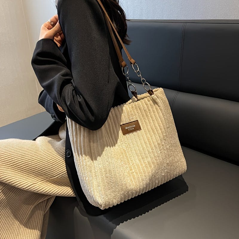 Trendy Corduroy Tote Bag - Stylish & Spacious Handbag for Everyday Use