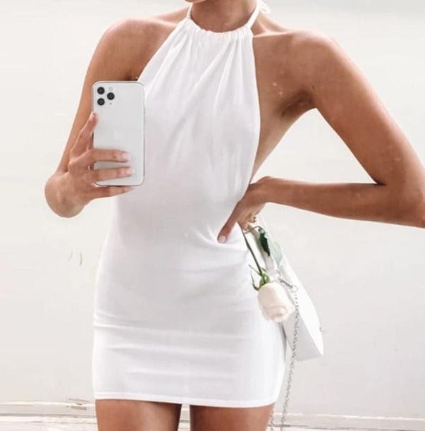 Sleeveless Backless Mini Skirt Dress Summer Bodycon, Hang Neck, Elegant Outfits for Ladies Party Club