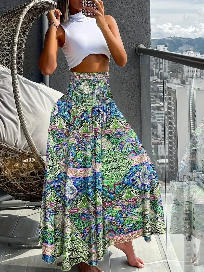 Bohemian Paisley Print High-Waisted A-Line Skirt