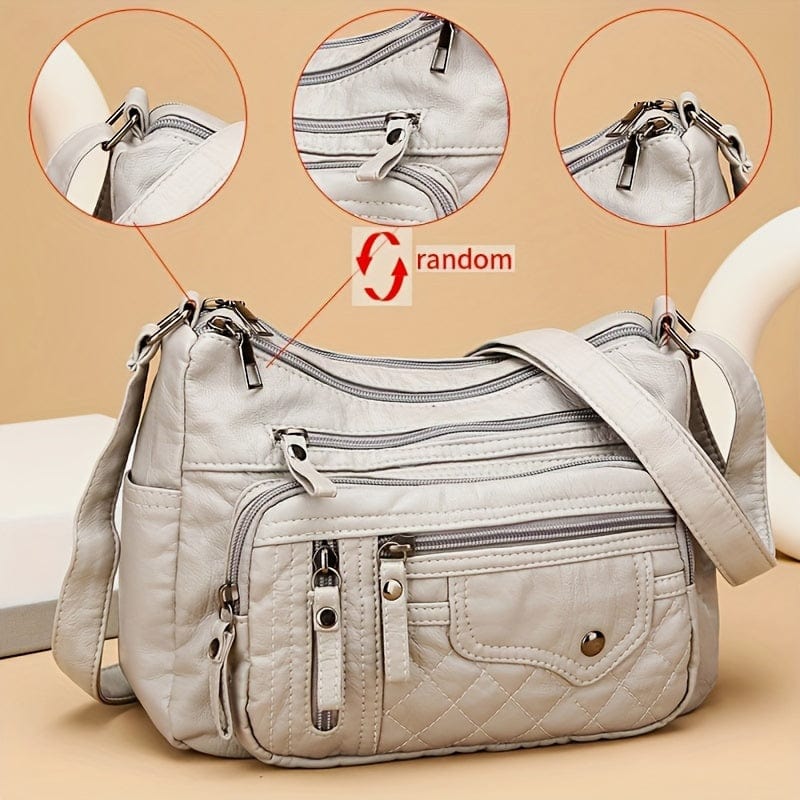 Spacious Multi-Pocket Vegan Leather Crossbody Bag - Chic Zipper Accents for Everyday
