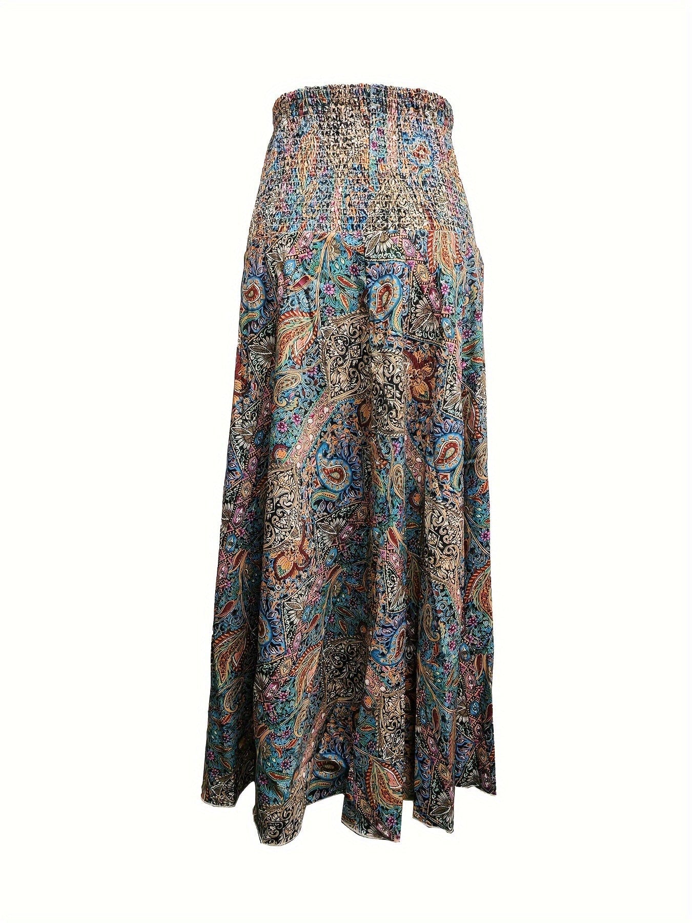 Bohemian Paisley Print High-Waisted A-Line Skirt
