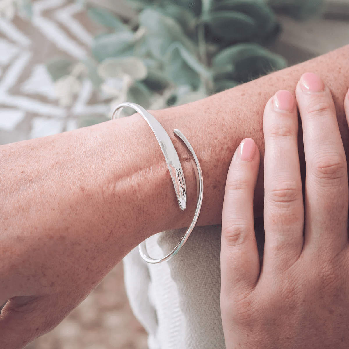 Handmade Morgan Silver Bangle Elegant Crossover Design