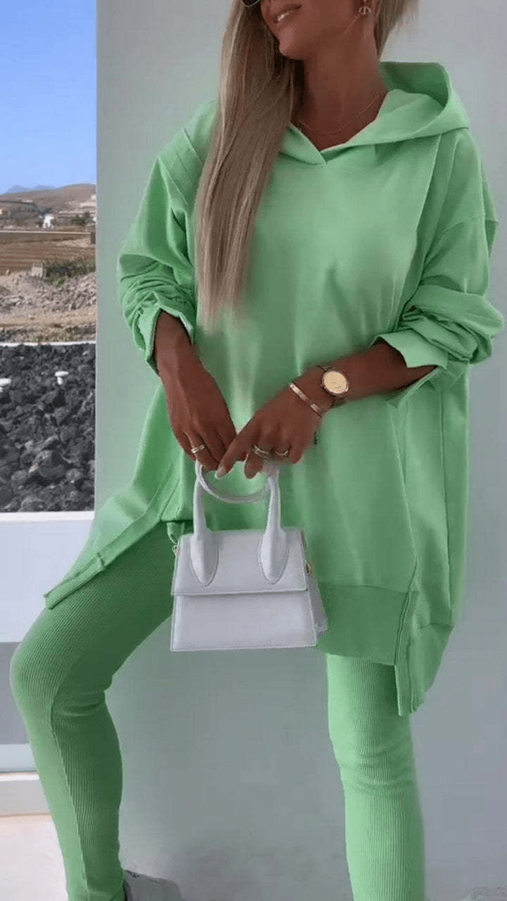 Stylish Two Piece Slit Hooded Sweatshirt Set