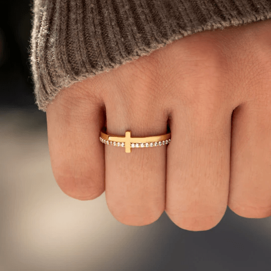 Let God Be In Control Golden Cross Ring Christian Gifts for Women