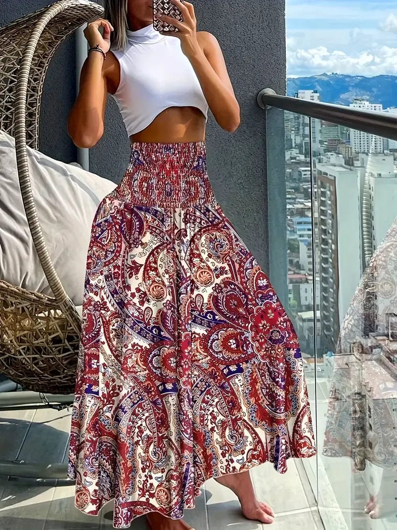 Bohemian Paisley Print High-Waisted A-Line Skirt
