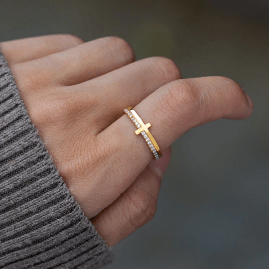 Let God Be In Control Golden Cross Ring Christian Gifts for Women