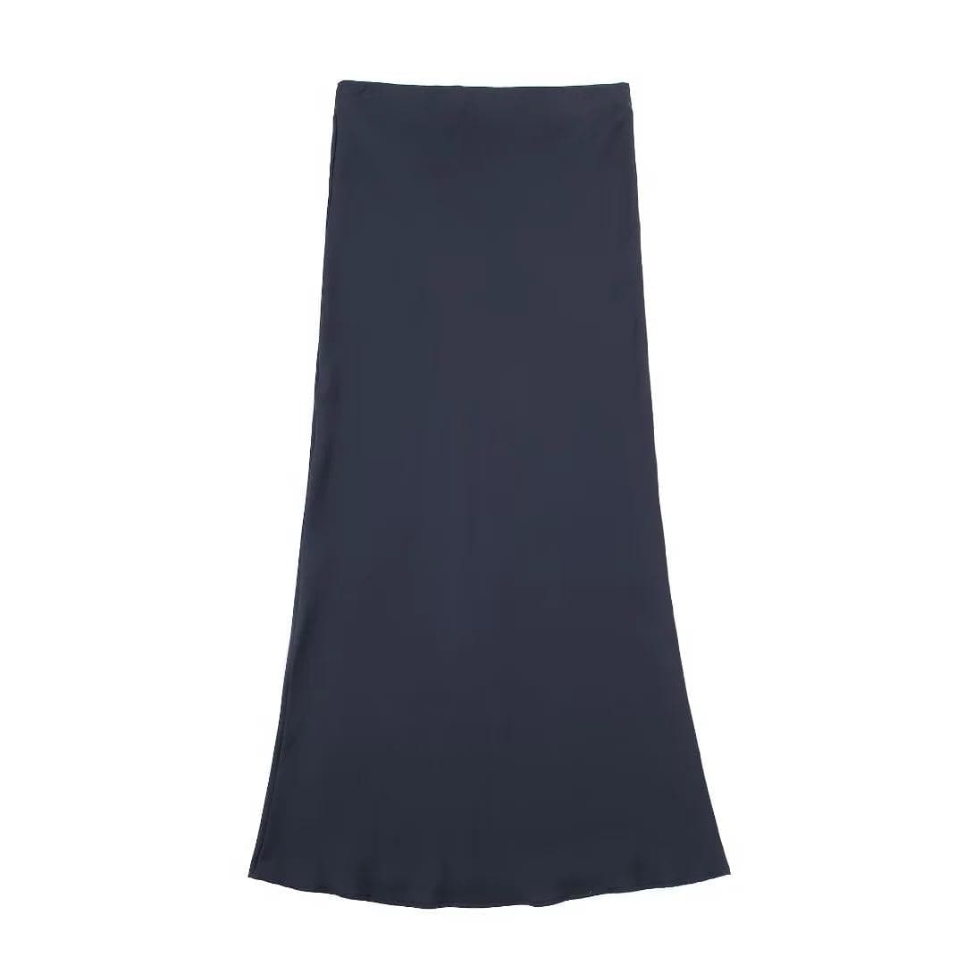 Casual Long Skirt Elastic High Waist A-Line Satin Skirt for Spring, Streetwear Chic