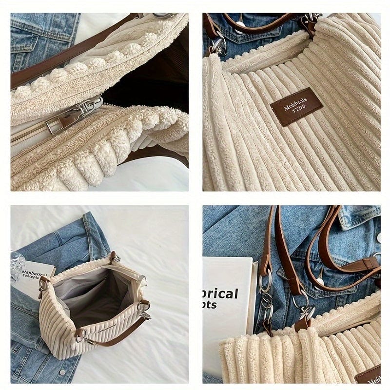 Trendy Corduroy Tote Bag - Stylish & Spacious Handbag for Everyday Use
