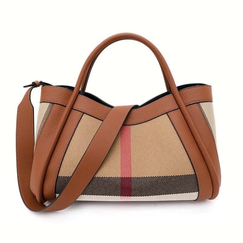 Aidrani 2024 Retro Checkered Women's Handbag – Large Canvas & Cowhide Tote Bag