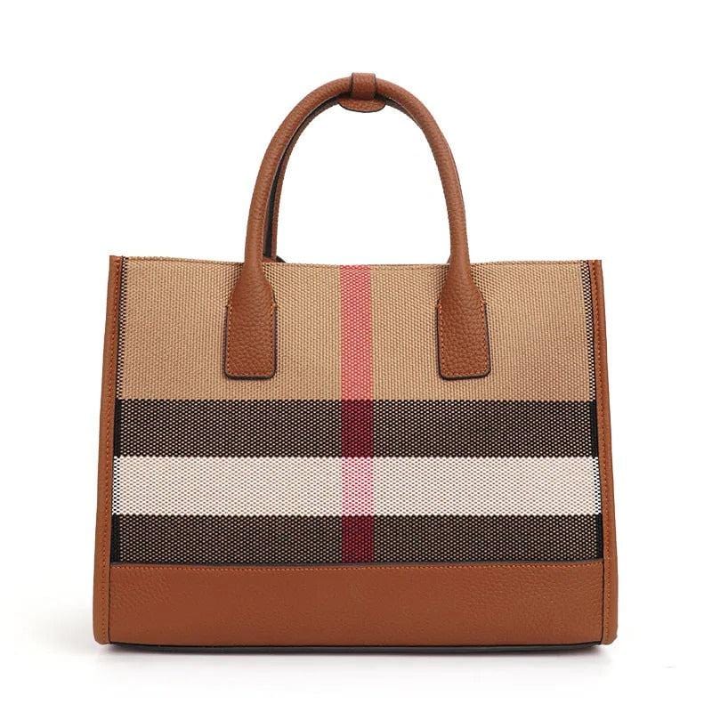 Aidrani Plaid Canvas Handbag – Classic Women’s Large Capacity Cowhide Shoulder