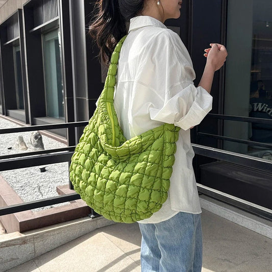 CloudQuilt Quilted Padded Crossbody Bag for Women – Pleated Ruched Tote & Bucket Shoulder Handbag