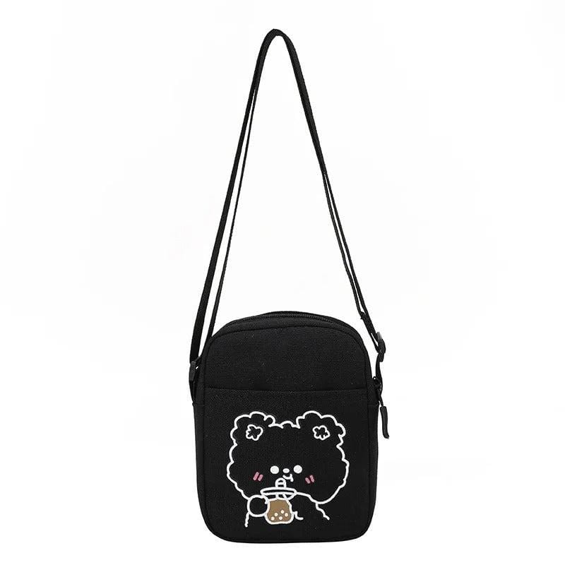 Cute Bear Rabbit Print Mini Canvas Crossbody Bag for Women & Girls – Trendy Cartoon Shoulder