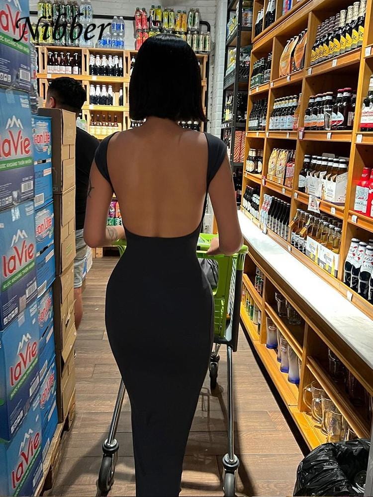 Elegant Solid Backless Maxi Dress