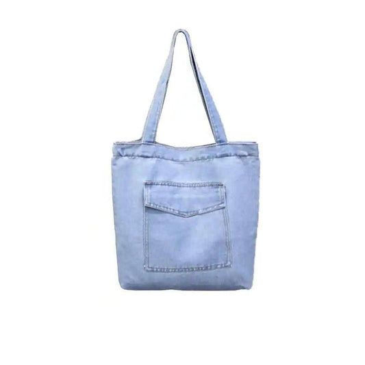 Denimica Large Capacity Denim Shoulder Bag – Fashionable Solid Color Canvas Handbag