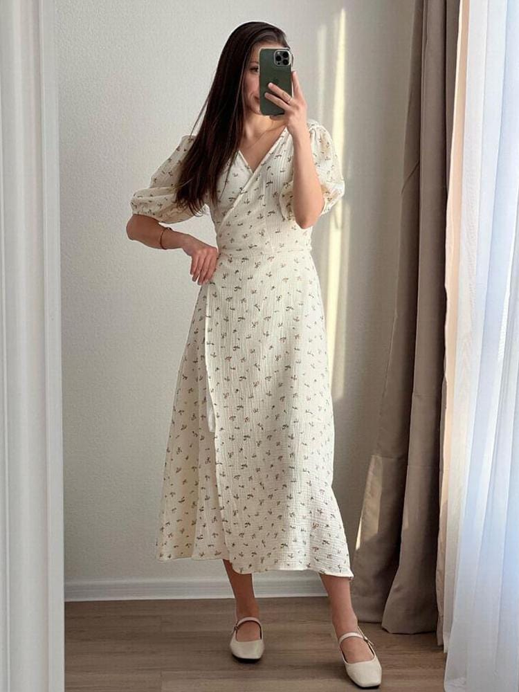 Elegant Floral Print A Line Midi Dress