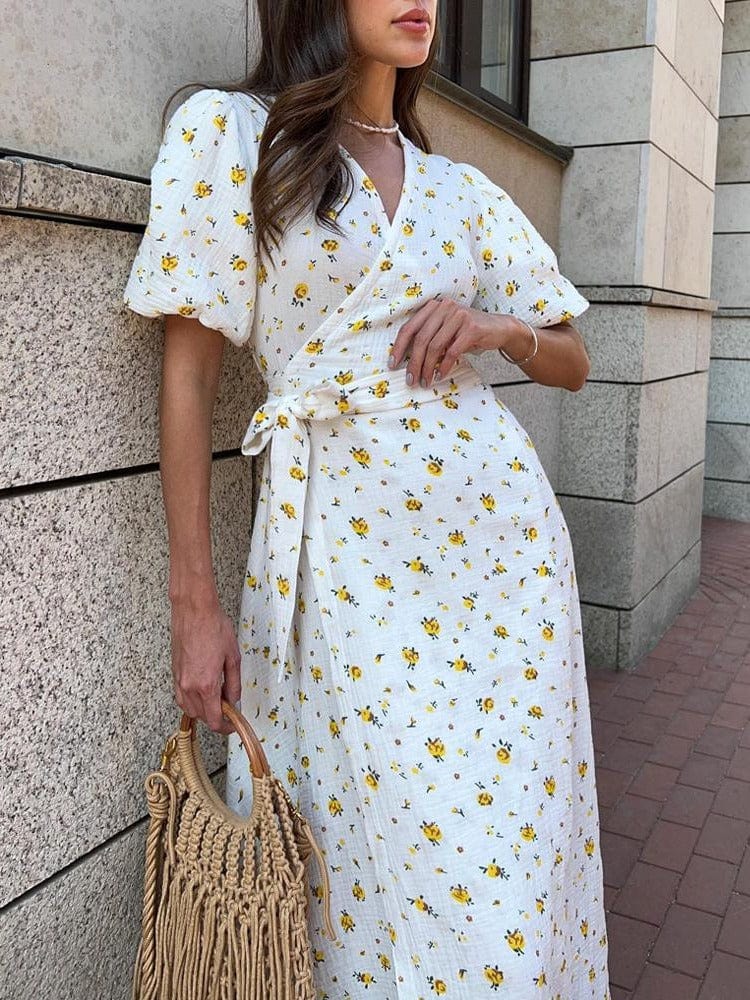 Elegant Floral Print A Line Midi Dress