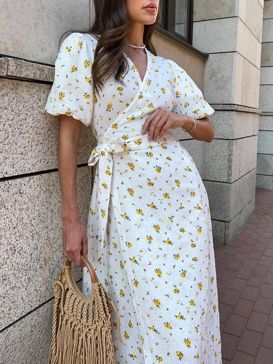 Elegant Floral Print A Line Midi Dress