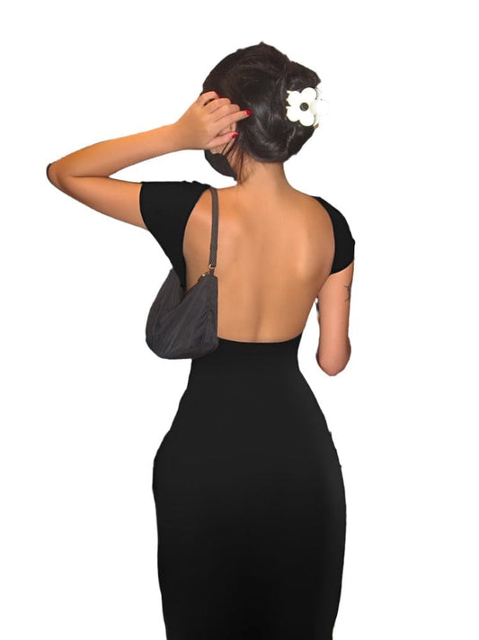 Elegant Solid Backless Maxi Dress