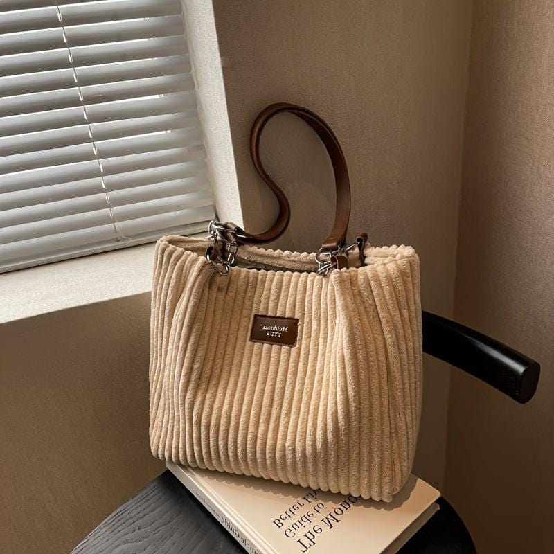Trendy Corduroy Tote Bag - Stylish & Spacious Handbag for Everyday Use