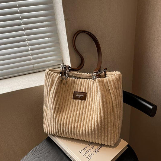 Trendy Corduroy Tote Bag - Stylish & Spacious Handbag for Everyday Use