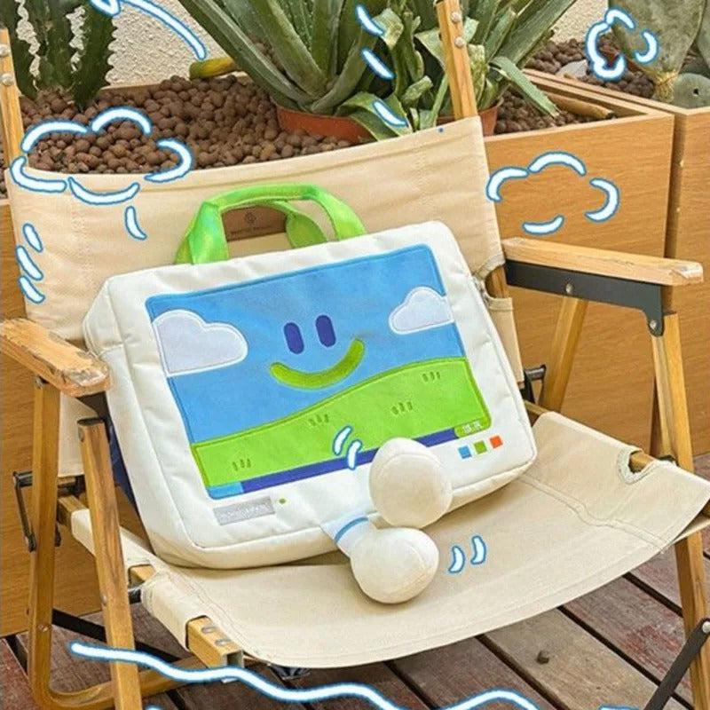 Funny Cartoon Smiling Face Shoulder Bag – Embroidered Large Capacity Laptop Bag