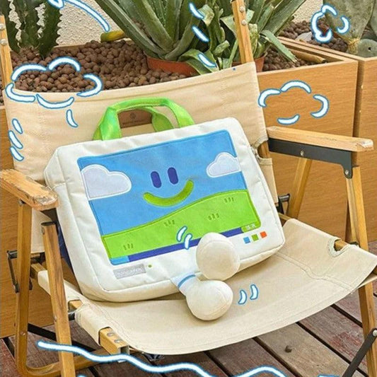 Funny Cartoon Smiling Face Shoulder Bag – Embroidered Large Capacity Laptop Bag
