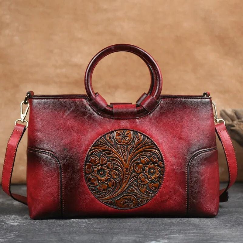GAGACIA Chinese Style Embossed Leather Handbag – High-Quality Handmade Shoulder Bag for Women