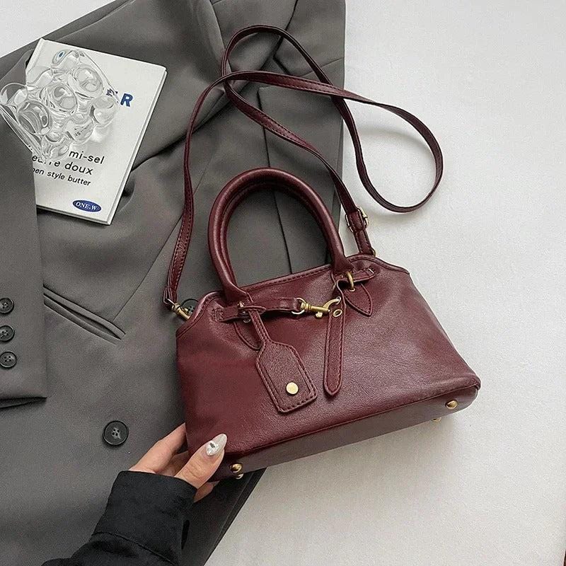 LEFTSIDE PU Leather Retro Tote Bag for Women – 2024 Winter Y2K Trend Shoulder