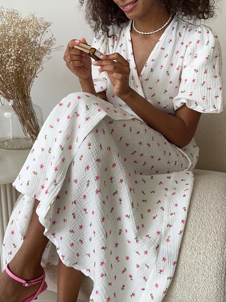 Elegant Floral Print A Line Midi Dress