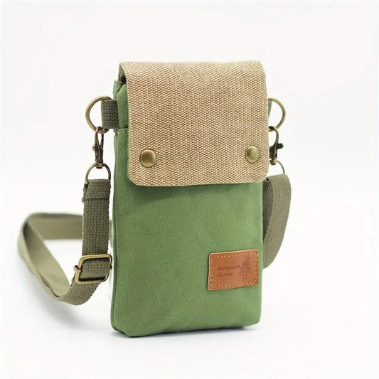 Mini Fabric Crossbody Bag for Women – Color Contrast Cell Phone Bag, Vintage Shoulder