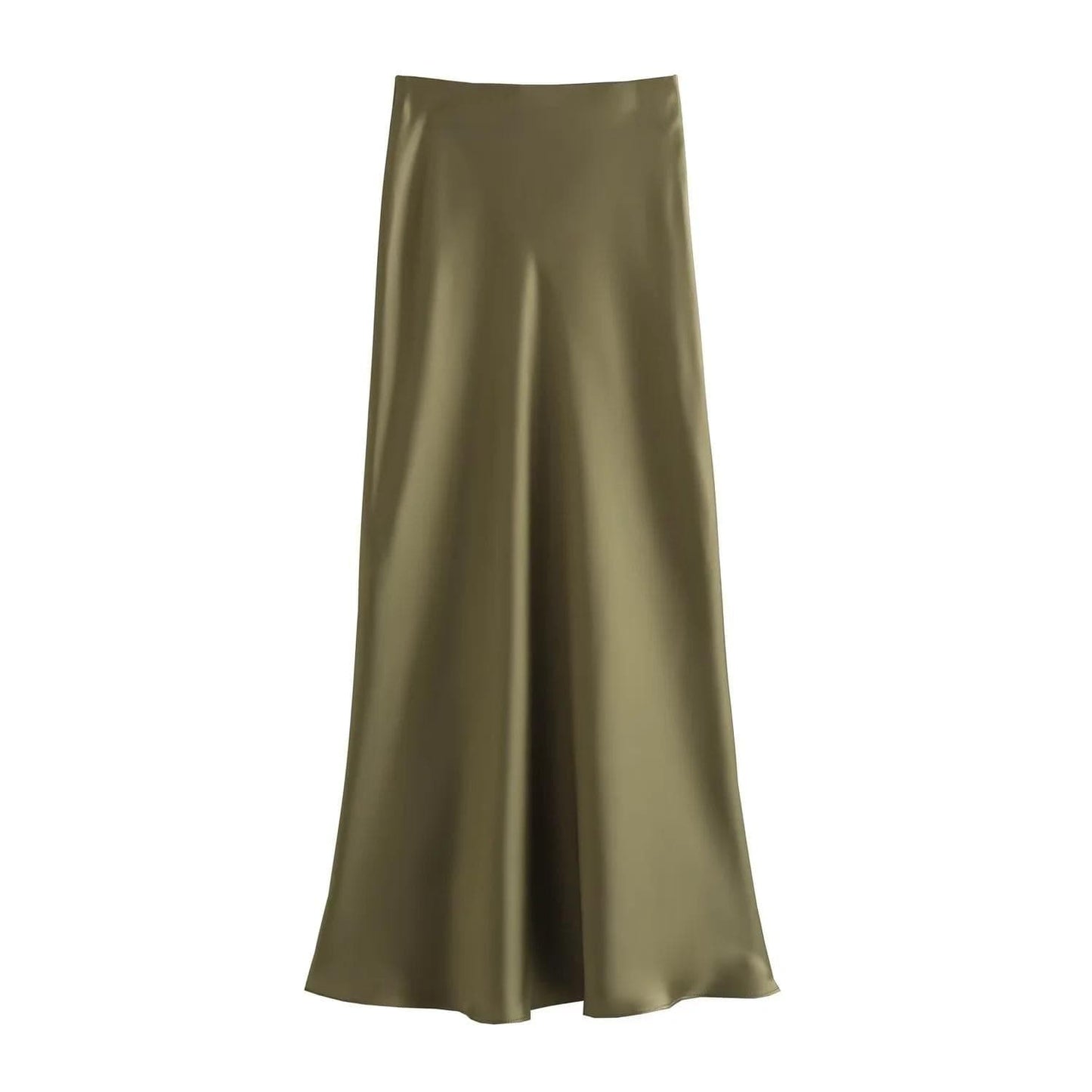 Casual Long Skirt Elastic High Waist A-Line Satin Skirt for Spring, Streetwear Chic