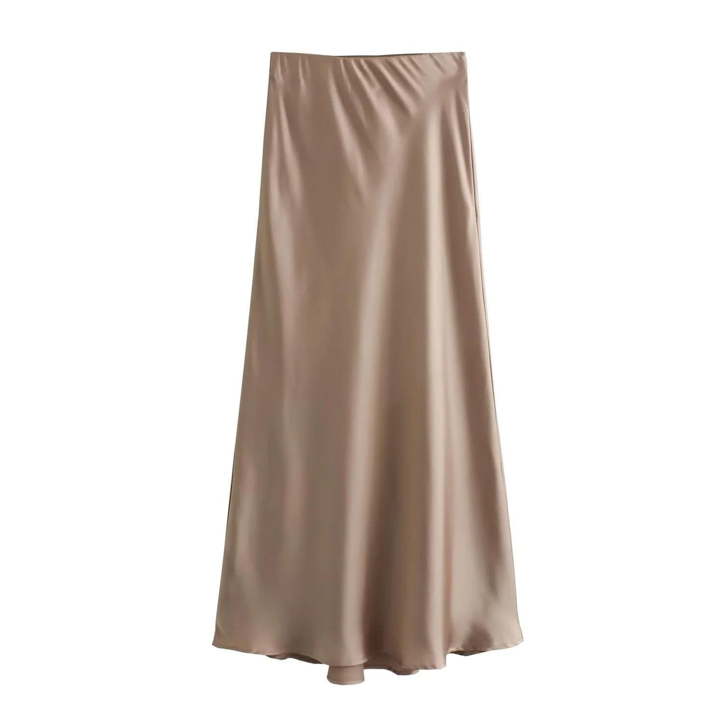 Casual Long Skirt Elastic High Waist A-Line Satin Skirt for Spring, Streetwear Chic
