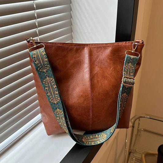 Vintage Solid Color Women's Shoulder Sling Bag | High-Capacity Bucket Crossbody Bag