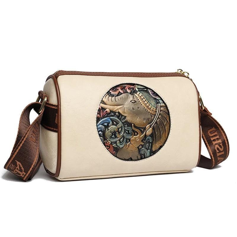 Women's Shoulder Bag with Elephant Embroidery – High-Quality Leather Messenger Bag