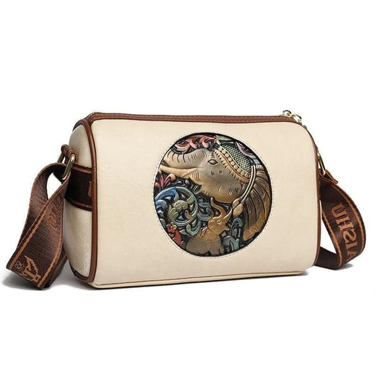 Women's Shoulder Bag with Elephant Embroidery – High-Quality Leather Messenger Bag