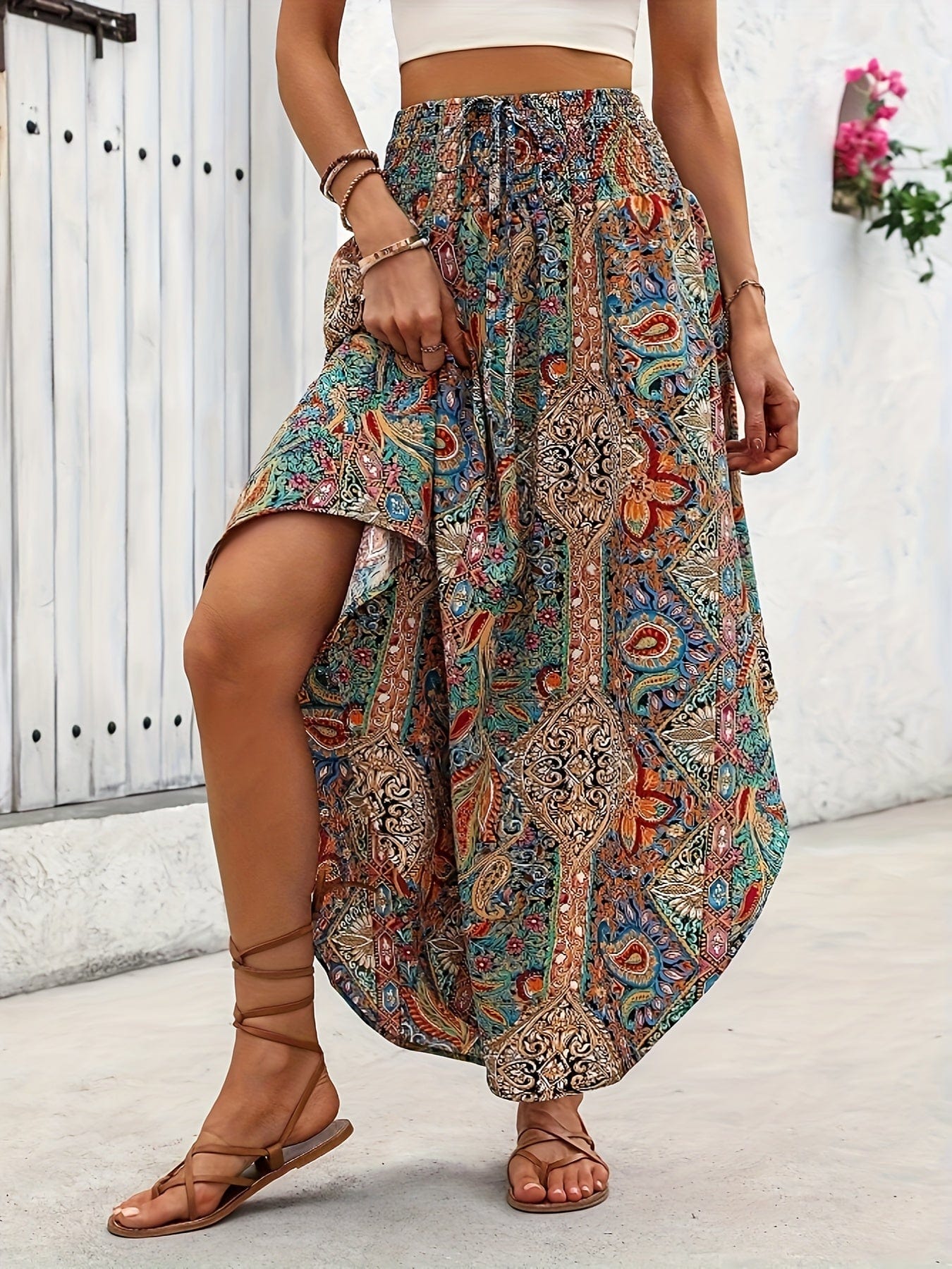 Paisley Print High-Waisted A-Line Skirt