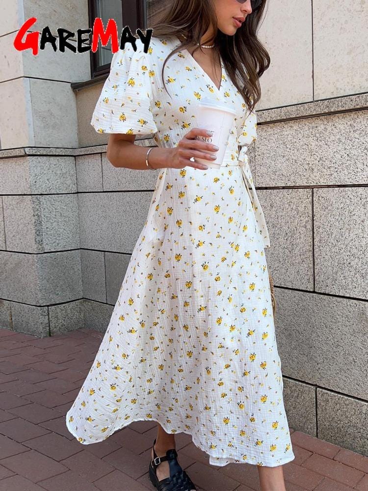 Elegant Floral Print A Line Midi Dress
