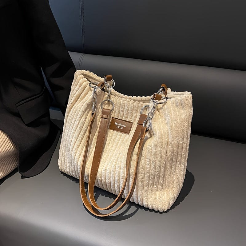 Trendy Corduroy Tote Bag - Stylish & Spacious Handbag for Everyday Use