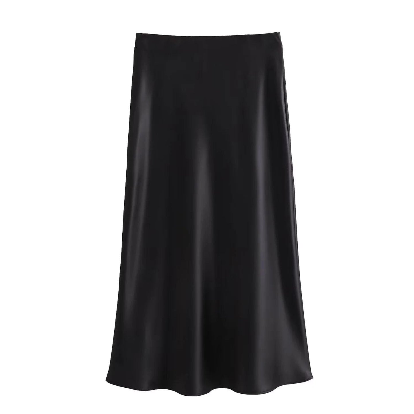 Casual Long Skirt Elastic High Waist A-Line Satin Skirt for Spring, Streetwear Chic