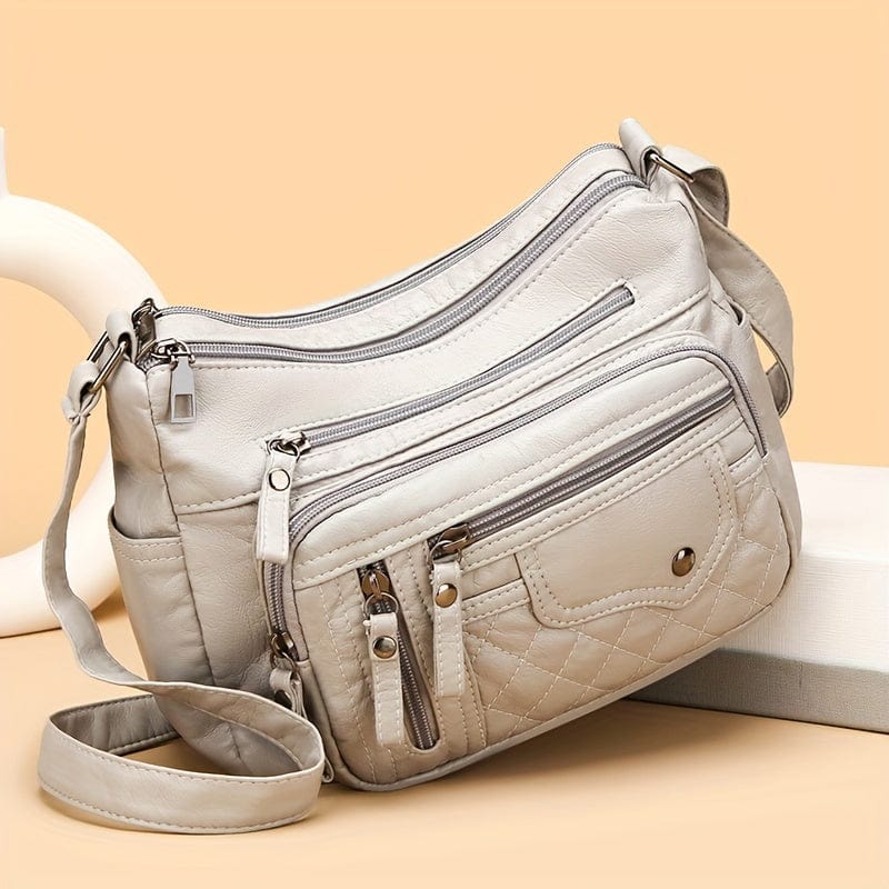 Spacious Multi-Pocket Vegan Leather Crossbody Bag - Chic Zipper Accents for Everyday