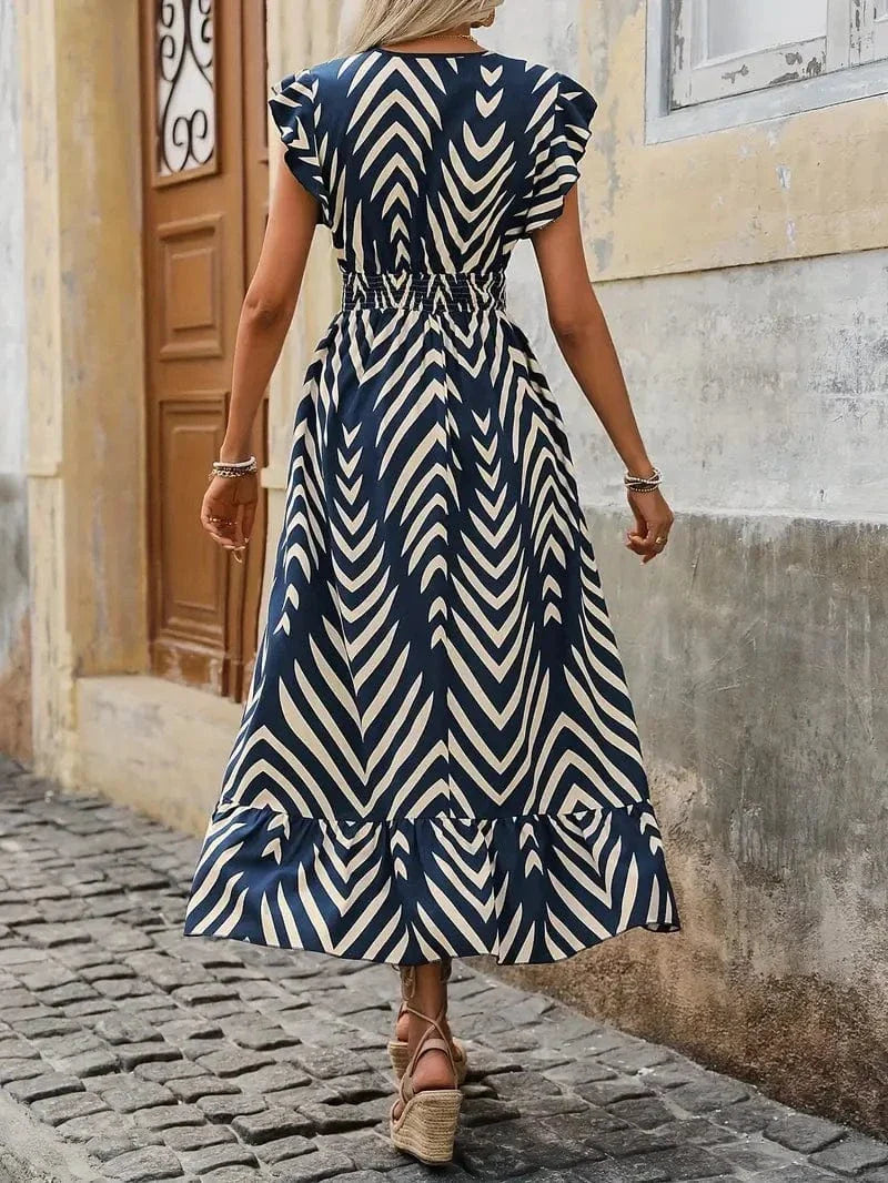 Allover Print Dress with Smocked Waist - Lightweight, Stylish, All-Season Fashion