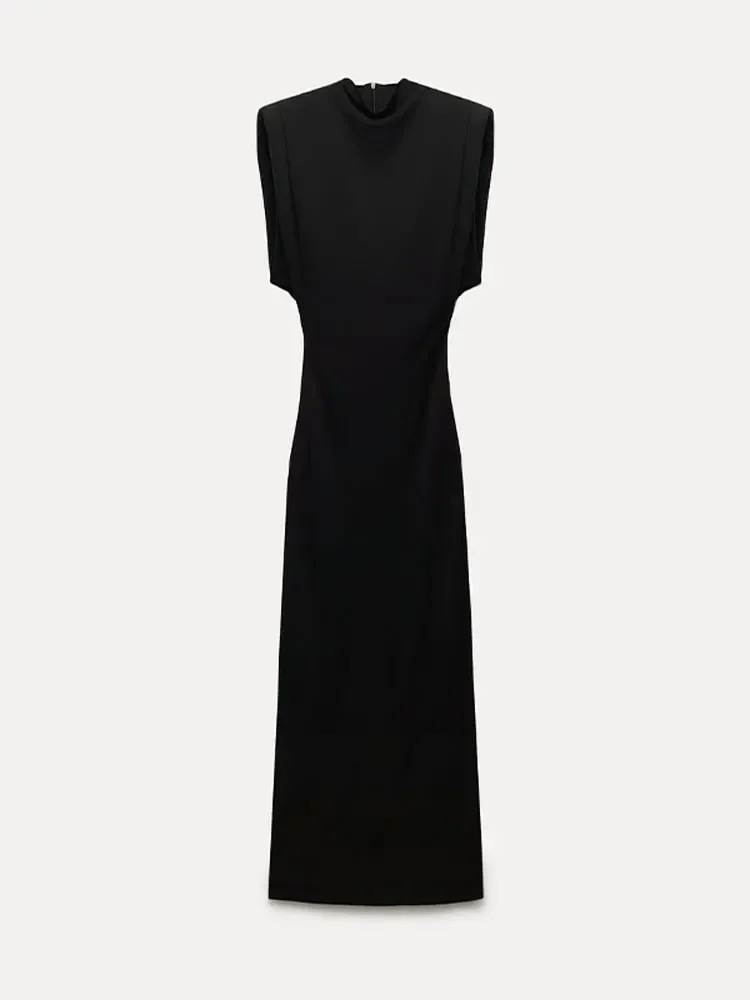 Elegant Women's Black Split Sleeveless Bodycon Dress