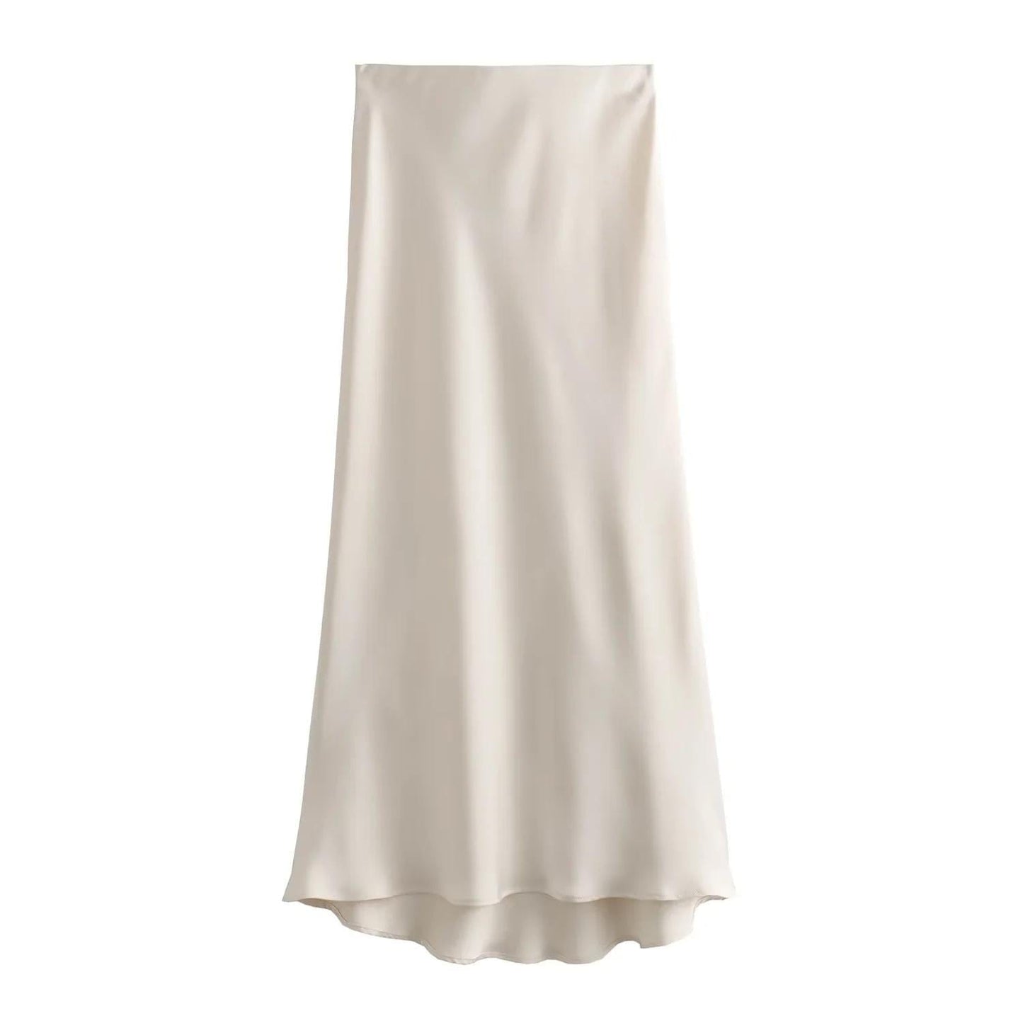 Casual Long Skirt Elastic High Waist A-Line Satin Skirt for Spring, Streetwear Chic