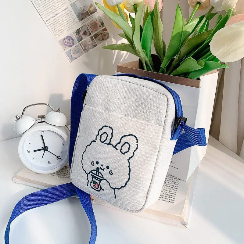 Cute Bear Rabbit Print Mini Canvas Crossbody Bag for Women & Girls – Trendy Cartoon Shoulder