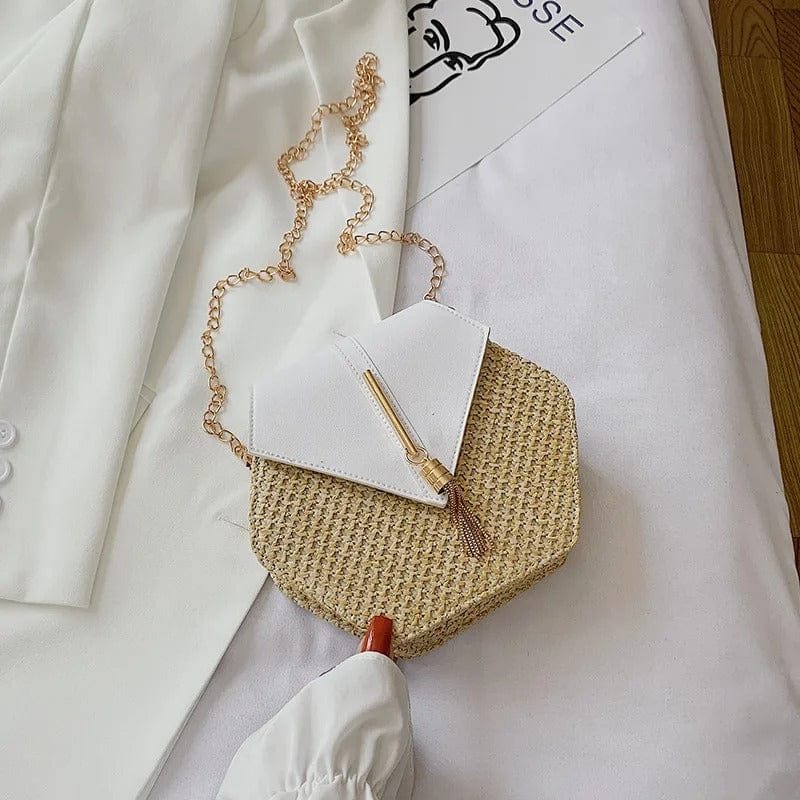 Handmade Straw & Leather Handbag for Women – Summer Rattan Beach Circle